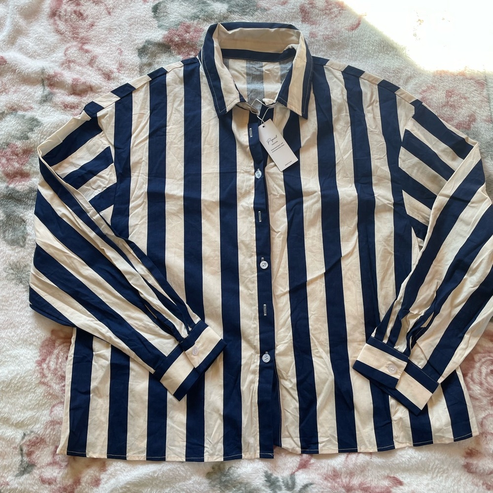 Striped Navy and White Women's Blouse